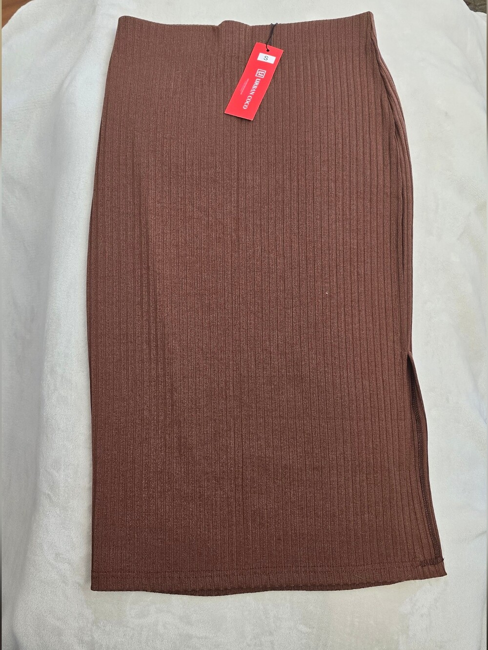 Urban Coco Ribbed Knee-Length Pencil Skirt - Brown